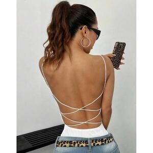 SHEIN White Strappy Backless Bodysuit